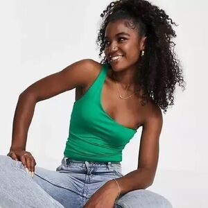 Stradivarius one shoulder green top